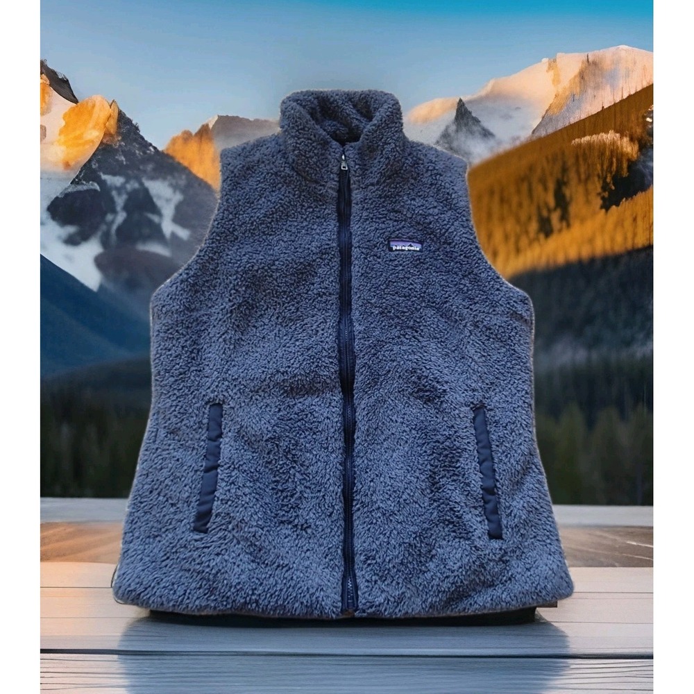 Patagonia Los Gatos Vest Womens Large Blue Excellent Fleece Full Zip P-6 Logo
